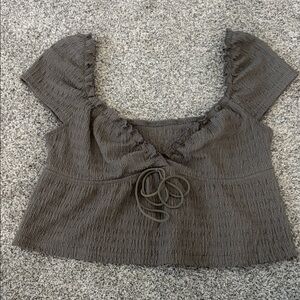 Smocked Square-Neck Crop Top in grey